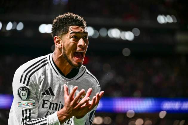 Sport Themen der Woche KW11 Sport Bilder des Tages Jude Bellingham 5 ( Madrid ), Atletico Madrid vs. Real Madrid , Fussball, Champions League, Achtelfinale Rueckspiel, 12.03.2025 Madrid Madrid Spanien *** Jude Bellingham 5 Madrid , Atletico Madrid vs Real Madrid , Football, Champions League, Round of 16 second leg, 12 03 2025 Madrid Madrid Spain Copyright: xkolbert-press MarcxNiemeyerx