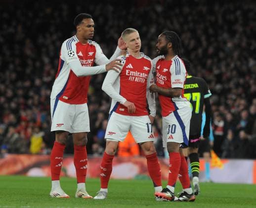 Football - 2024 2025 UEFA Champions League - Round of Sixteen - Second Leg - Arsenal vs PSV Eindhoven - Emirates Stadium - Wednesday 12th March 2025 Oleksandr Zinchenko of Arsenal celebrates scoring goal no 1 