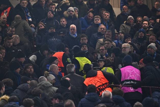 Aston Villa v Club Brugge - UEFA Champions League BIRMINGHAM, ENGLAND - MARCH 12 : agitation amongst Club Brugge fans during the UEFA Champions League 2024 25 round of 16 match second leg between Aston Villa and Club Brugge on March 12, 2025 in Birmingham, England, 12 03 2025 Birmingham England  Copyright: xTomasxSiskx