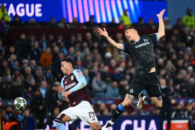 Aston Villa v Club Brugge - UEFA Champions League BIRMINGHAM, ENGLAND - MARCH 12 : Rogers Morgan forward of Aston Villa and Romero Zaid Abner defender of Club Brugge in action during the UEFA Champions League 2024 25 round of 16 match second leg between Aston Villa and Club Brugge on March 12, 2025 in Birmingham, England, 12 03 2025 Birmingham England  Copyright: xVincentxKalutx