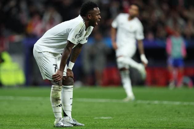 ESP: Atletico de Madrid - Real Madrid. UEFA Champions League match. Round of 16. Second Leg. Vinicius Junior of Real Madrid during the UEFA Champions League match, Round of 16, second leg, between Atletico de Madrid and Real Madrid played at Riyadh Air Metropolitano Stadium on March 12, 2025 in Madrid Spain. kpng Copyright: xAntonioxPozox xPRESSINPHOTOx AP_250312_ATL_RMA_UCL_068