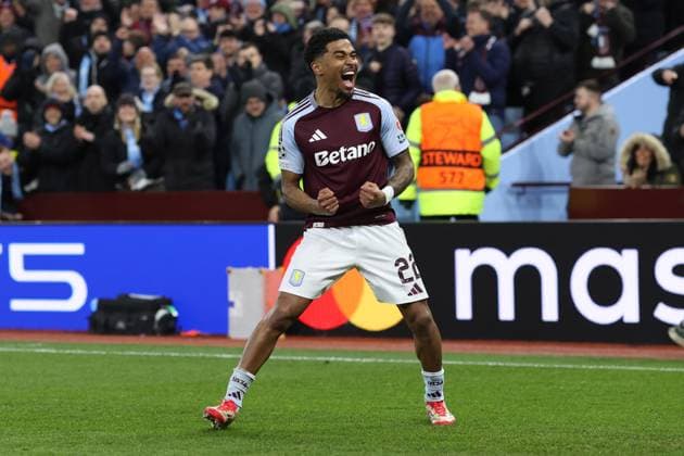 Aston Villa v Club Brugge 12 March 2025, Aston - UEFA Champions League, Round of 16, Second Leg - Aston Villa v Club Brugge - Ian Maatsen of Aston Villa celebrates scoring their 2nd goal - Photo: Charlotte Wilson Offside. Aston UK Copyright: xCharlottexWilsonx xOffsidexOffside