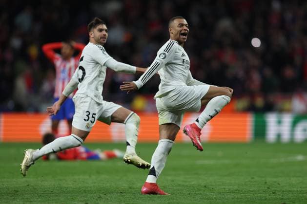ESP: Atletico de Madrid - Real Madrid. UEFA Champions League match. Round of 16. Second Leg. Kylian Mbappe of Real Madrid during the UEFA Champions League match, Round of 16, second leg, between Atletico de Madrid and Real Madrid played at Riyadh Air Metropolitano Stadium on March 12, 2025 in Madrid Spain. kpng Copyright: xAntonioxPozox xPRESSINPHOTOx AP_250312_ATL_RMA_UCL_088