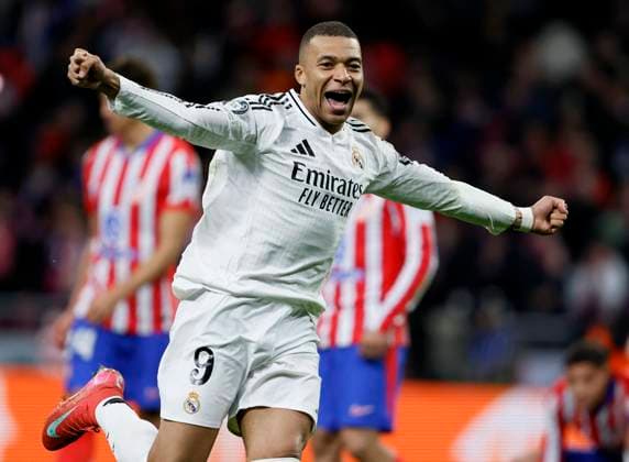 Atletico de Madrid v Real Madrid C.F. - UEFA Champions League 2024 25 Round of 16 Second Leg Kylian Mbappe of Real Madrid CF celebrates after winning the UEFA Champions League 2024 25 UEFA Champions League 2024 25 Round of 16 second leg match between Atletico de Madrid and Real Madrid C.F. at Estadio Civitas Metropolitano on March 12, 2025 in Madrid, Spain. Madrid Estadio Metropolitano Spain Spain Copyright: xRichardxSellers Sportsphoto APLx 14061069