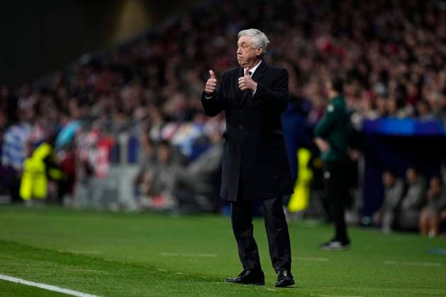 March 12, 2025, Madrid, Madrid, SPAIN: Carlo Ancelotti, head coach of Real Madrid, gestures during the UEFA Champions League 2024 25 League Round of 16 Second Leg match between Atletico de Madrid and Real Madrid CF, at Riyadh Air Metropolitano stadium on March 12, 2025, in Madrid, Spain. Madrid SPAIN - ZUMAadri 20250312_zaa_a181_102 Copyright: xOscarxJ.xBarrosox