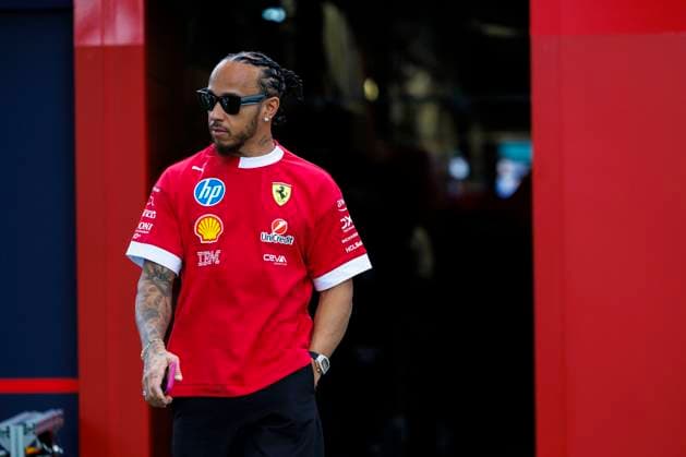 13th March 2025; Melbourne Grand Prix Circuit, Melbourne, Victoria, Australia; Australian Formula 1 Grand Prix; Arrival and Inspection Day; Number 44 Scuderia Ferrari driver Lewis Hamilton arrives at the Australian Formula One  ActionPlus12759496 StephenxBlackberry