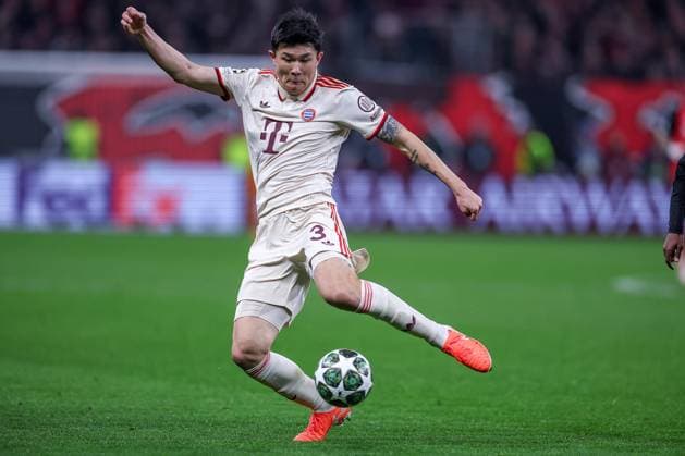11.03.2025, Fußball, UEFA Champions League, Bayer 04 Leverkusen - FC Bayern München, Achtelfinale Rückspiel, BayArena, Saison 2024 2025: Min-jae Kim (FC Bayern 3) DFB regulations prohibit any use of photographs as image sequences and or quasi-video. Nordrhein-Westfalen Deutschland