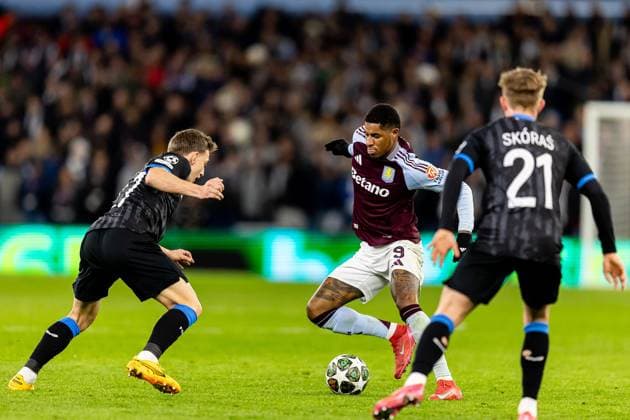 Aston Villa v Club Brugge Champions League 12 03 2025. Aston Villa forward Marcus Rashford (9) runs forward with ball during the Champions League match between Aston Villa and Club Brugge at Villa Park, Birmingham, England on 12 March 2025. Birmingham Villa Park West Midlands England Editorial use only , Copyright: xManjitxNarotrax PSI-21631-0198