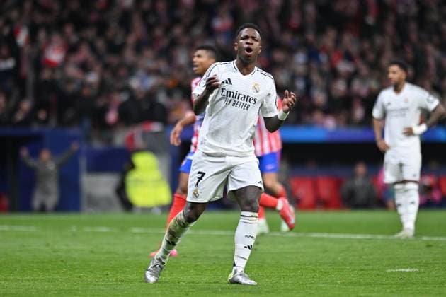 March 12, 2025, Madrid, Madrid, Spain: 7 VINICIUS JR during the UEFA Champions League 2024 25 UEFA Champions League 2024 25 Round of 16 second leg match between Atletico de Madrid and Real Madrid C.F. at Estadio Riyadh Air Metropolitano on March 12, 2025 in Madrid, Spain. Madrid Spain - ZUMAc312 20250312_zsp_c312_065 Copyright: xOscarxManuelxSanchezx