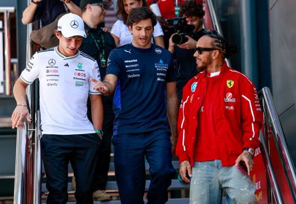 12 Andrea Kimi Antonelli (ITA, Mercedes-AMG Petronas F1 Team), 55 Carlos Sainz (ESP, Williams Racing), 44 Lewis Hamilton (GBR, Scuderia Ferrari HP), F1 Grand Prix of Australia at Albert Park Grand Prix Circuit on March 13, 2025 in Melbourne, Australia. (Photo by HOCH ZWEI) Melbourne Australia