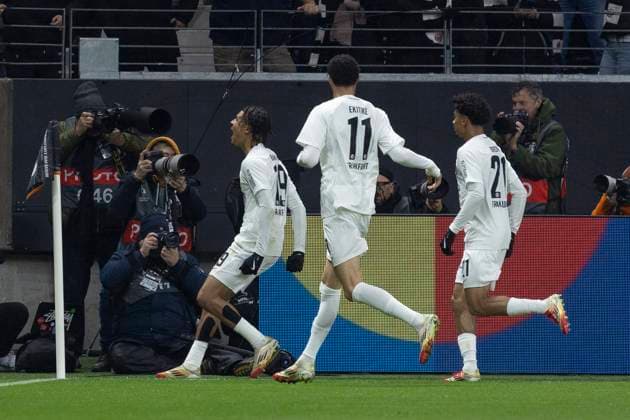 RECORD DATE NOT STATED UEFA Europa League: Eintracht Frankfurt - Ajax Amsterdam, 13.03.2025 Jean Bahoya (Eintracht Frankfurt 19) bejubelt sei nTor seinen Treffer zum 1:0 & Hugo Ekitike (Eintracht Frankfurt 11) & Nathaniel Brown (Eintracht Frankfurt 21), Eintracht Frankfurt - Ajax Amsterdam, Frankfurt, Deutsche Bank Park, 13.3.2025 Copyright: xBEAUTIFULxSPORTS Gawlikx