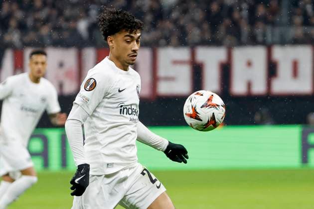 Nathaniel Brown (Eintracht Frankfurt, 21) am Ball , Fussball, UEFA Europa League, Achtelfinale, 2024 2025, Eintracht Frankfurt vs. Ajax Amsterdam, 13.03.2025, Frankfurt Stadion, Frankfurt am Main, Deutschland Frankfurt am Main Frankfurt Stadion Hessen Deutschland Copyright: xGrantxHubbsx