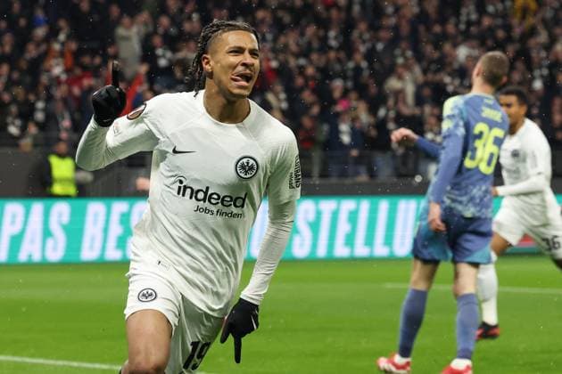 1:0 in der 7. Minute durch Jean-MattÃ o Bahoya (Eintracht Frankfurt 19), Eintracht Frankfurt vs Ajax Amsterdam, Fussball, UEFA Europa League, Achtelfinale, Rueckspiel, 13.03.2025 Frankfurt Hessen Deutschland