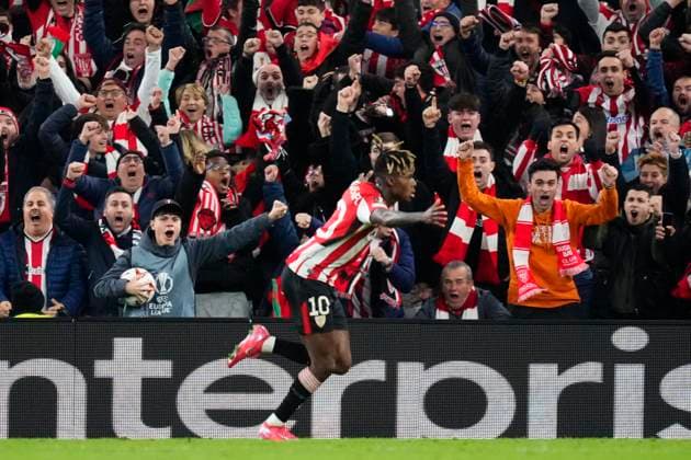 Athletic Club v AS Roma - UEFA Europa League 2024 25 Round of 16 Second Leg Nico Williams left winger of Athletic Club and Spain celebrates after scoring his sides first goal during the UEFA Europa League 2024 25 Round of 16 Second Leg match between Athletic Club and AS Roma at Estadio de San Mames on March 13, 2025 in Bilbao, Spain. Bilbao Basque Country Spain  Copyright: xJosexBretonx originalFilename:bretonhernandez-athletic250313_npY6y.jpg