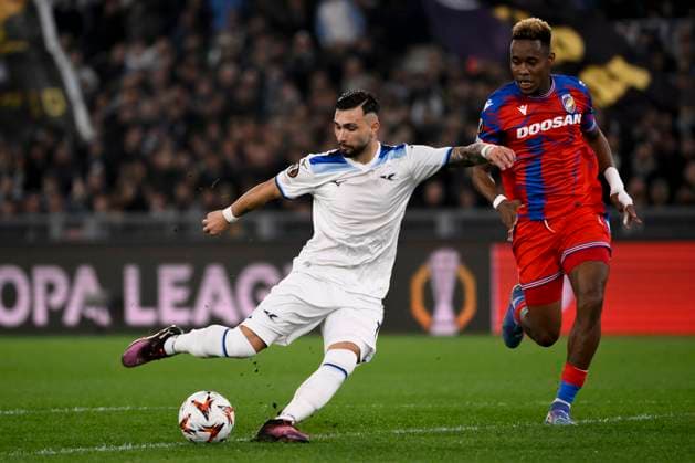 Valentin Mariano Jose Castellanos Gimenez Taty of SS Lazio and Sampson Dweh of Viktoria Plzen during the Europa League football match between SS Lazio and Viktoria Plzen at Olimpico stadium in Rome (Italy), March 13, 2025. AndreaxStaccioli