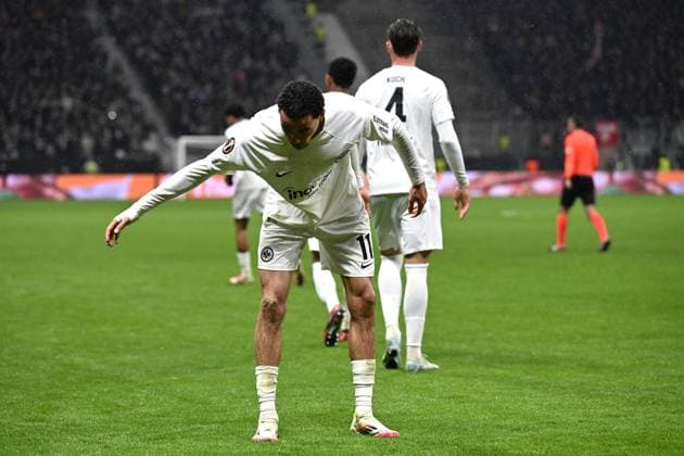 Fußball UEFA Europa League Achtelfinale Eintracht Frankfurt - Ajax Amsterdam am 13.03.2025 im Deutsche Bank Park in Frankfurt Torjubel zum 3:0 durch Hugo Ekitike ( Frankfurt )