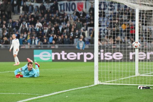 Foto IPP Roberto Ramaccia Roma 13 3 2025 Calcio Uefa Europa League Ottavi di Finale-ritorno 2024 2025 Lazio vs Victoria Plzen Nella foto Pavel Sulc Segna il gol del 0-1 Italy Photo Press - World Copyright Roma italy Italia ITALY  Copyright: xR4924_italyphotopressx