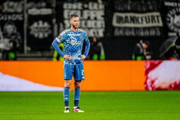 AFC Ajax Amsterdam midfielder Branco van den Boomen dejected during the match Eintracht - Ajax at the for the UEFA Europa League - Round of 16 - 2st leg season 2024-2025 in FRANKFURT, Germany on 13 march 2025, (photo by Marcel van Dorst EYE4images DeFodi Images)