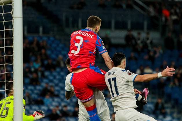 Svetozar Markovic of Viktoria Plzen and Taty Castellanos of SS Lazio during Lazio vs Viktoria Plzen, Football Europa League match in Rome, Italy, March 13 2025  Copyright: xRaffaelexConti IPAxSportx xipa-agency.netx xx IPA_55305832 IPA_Agency_IPA55305832