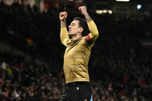 UEFA Europa League Last 16 Manchester United, ManU v Real Sociedad Mikel Oyarzabal of Real Sociedad celebrates his goal to make it 0-1 during the UEFA Europa League Last 16 match Manchester United vs Real Sociedad at Old Trafford, Manchester, United Kingdom, 13th March 2025 (Photo by Craig Thomas News Images) Manchester Old Trafford Greater Manchester United Kingdom Copyright: xCraigxThomas NewsxImagesx