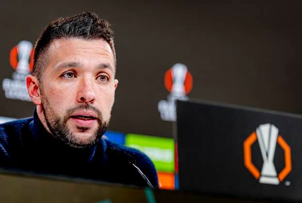 AFC Ajax Amsterdam trainer Francesco Farioli during te press conference, PK, Pressekonferenz after the match Eintracht - Ajax at the for the UEFA Europa League - Round of 16 - 2st leg season 2024-2025 in FRANKFURT, Germany on 13 march 2025, (photo by Marcel van Dorst EYE4images DeFodi Images)