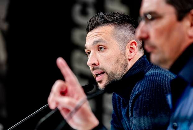 AFC Ajax Amsterdam trainer Francesco Farioli during te press conference, PK, Pressekonferenz after the match Eintracht - Ajax at the for the UEFA Europa League - Round of 16 - 2st leg season 2024-2025 in FRANKFURT, Germany on 13 march 2025, (photo by Marcel van Dorst EYE4images DeFodi Images)