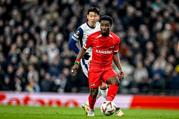 AZ Alkmaar forwarder Ibrahim Sadiq, during the match Tottenham Hotspur - AZ at the Tottenham Hotspur Stadium for the UEFA Europa League - Round of 16 - 2nd Leg season 2024-2025 in LONDON, Great Britain on 13 march 2025, (photo by Stefan Koops EYE4images DeFodi Images)