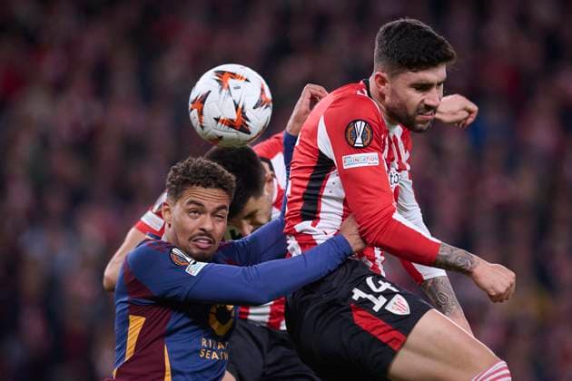 ATHLETIC DE BILBAO v AS ROMA. UEFA EUROPA LEAGUE 2024 2025. ROUND OF 16. Athletic de Bilbao s Yuri Berchiche (c) scores with a header during UEFA Europa League 2024 2025 Round of 16 2nd leg match. March 13,2025. (ALTERPHOTOS Jorge Ropero) BilbaoSpain  Copyright: xJorgexRoperox