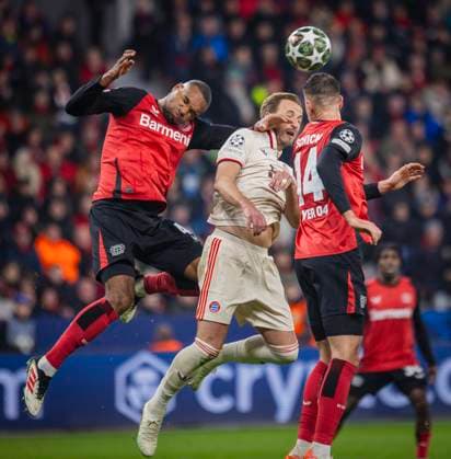 Leverkusen, Germany. 11th Mar 2025. Jonathan Tah (LEV) Harry Kane (FCB) Patrik Schick (LEV) Bayer Leverkusen - FC Bayern München 11.03.2025