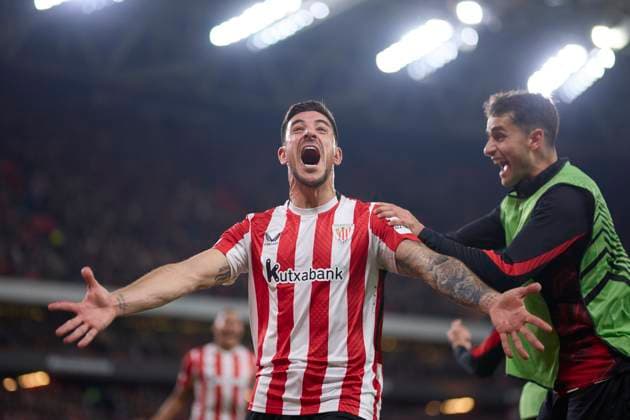 March 13, 2025, Bilbao, Vizcaya, SPAIN: Yuri Berchiche of Athletic Club celebrates after scoring goal during the UEFA Europa League 2024 25 Round of 16 Second Leg match between Athletic Club and AS Roma at San Mames on March 13, 2025, in Bilbao, Spain. Bilbao SPAIN - ZUMAa181 20250313_zaa_a181_068 Copyright: xRicardoxLarreinax