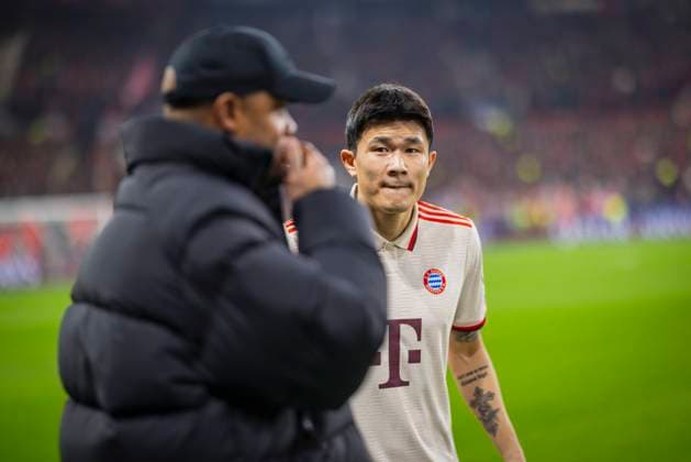 Leverkusen, Germany. 11th Mar 2025. Trainer Vincent Kompany (FCB) Min-jae Kim (FCB) Bayer Leverkusen - FC Bayern München 11.03.2025