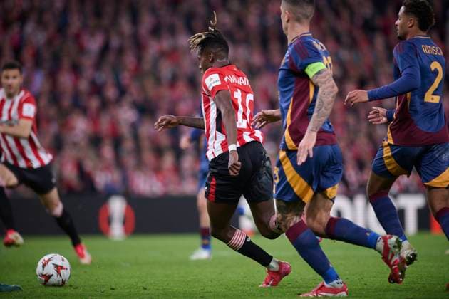Athletic de Bilbao s Nico Williams scores a goal during UEFA Europa League 2024 2025 Round of 16 2nd leg match. March 13,2025. (2025031390)