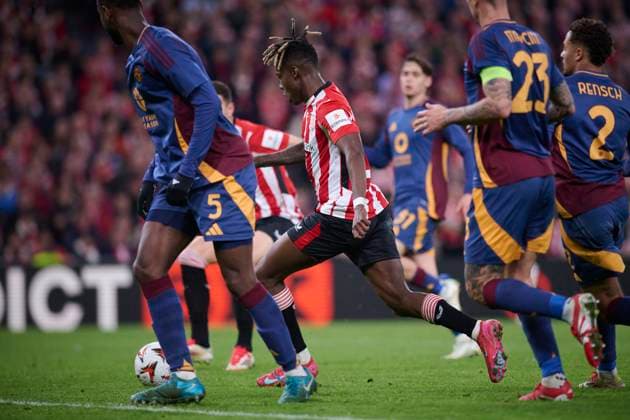 Athletic de Bilbao s Nico Williams scores a goal during UEFA Europa League 2024 2025 Round of 16 2nd leg match. March 13,2025. (2025031391)