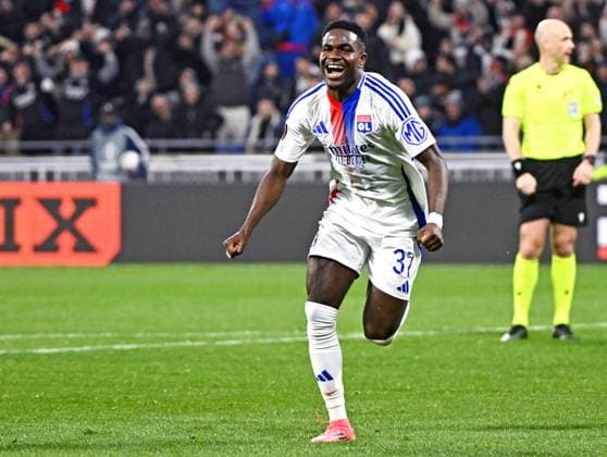 Match Europa League OL- Bucarest PHOTOPQR LE PROGRES Stéphane GUIOCHON - Décines-Charpieu 13 03 2025 - Match Europa League OL- Bucarest -A Décines au Groupama Stadium 1 8 eme de finale retour de l Europa League saison 2024 - 2025 OL - Bucarest ici joie de Ernest Nuamah après son but Décines-Charpieu Rhône Rhône-Alpes France  Copyright: xPHOTOPQR LExPROGRES MAXPPPxStéphanexGUIOCHONx 20250313LPL8249 20250313LPL8249