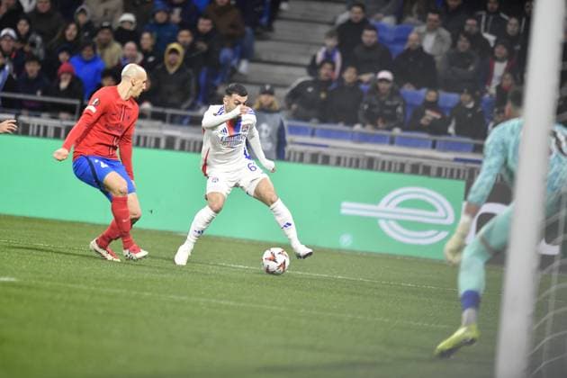 FOOTBALL : Olympique Lyonnais vs FCSB Bucarest - Europa League - 13 03 2025 Lyon s forward Georges MIKAUTADZE during the Round of 16 first leg Europa League game between Olympique Lyonnais and FCSB Bucarist at the Groupama stadium in Decines-Charpieu Lyon, France on March 13, 20245  Copyright: xMourad_ALLILIx