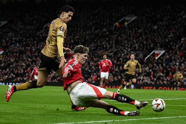 UEFA Europa League Last 16 Manchester United, ManU v Real Sociedad Alejandro Garnacho of Manchester United crosses the ball during the UEFA Europa League Last 16 match Manchester United vs Real Sociedad at Old Trafford, Manchester, United Kingdom, 13th March 2025 (Photo by Craig Thomas News Images) Manchester Old Trafford Greater Manchester United Kingdom Copyright: xCraigxThomas NewsxImagesx