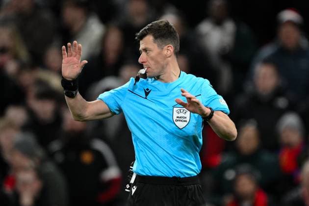 UEFA Europa League Last 16 Manchester United, ManU v Real Sociedad Referee Benoit Bastien in action during the UEFA Europa League Last 16 match Manchester United vs Real Sociedad at Old Trafford, Manchester, United Kingdom, 13th March 2025 (Photo by Craig Thomas News Images) Manchester Old Trafford Greater Manchester United Kingdom Copyright: xCraigxThomas NewsxImagesx