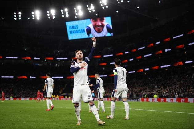 Tottenham Hotspur v AZ Alkmaar 13 March 2025, London - UEFA Europa League - Round of 16 - Second Leg - Tottenham Hotspur v AZ Alkmaar - James Maddison of Tottenham Hotspur celebrates their second goal - Photo: Jacques Feeney Offside. London UK Copyright: xJacquesxFeeneyx xOffsidexOffside