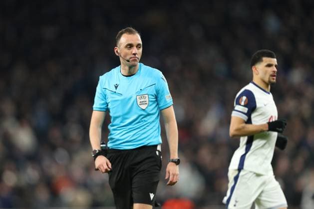 13th March 2025; Tottenham Hotspur Stadium, London, England; UEFA Europa League Last 16 Second Leg Football, Tottenham Hotspur versus AZ Alkmaar; referee Joao Pinheiro  ActionPlus12760042 KatiexChan