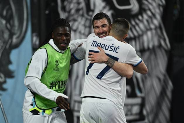 Alessio Romagnoli of S.S. Lazio celebrates after scoring the goal to make it 1-1 during the 2024 25 UEFA Europa League round of 16 second leg match between S.S. Lazio and F.C. Viktoria Plze? at Olympic Stadium on March 13, 2025 in Rome, Italy.  Copyright: xDomenicoxCippitelli IPAxSportx xipa-agency.netx xx IPA_55312247 IPA_Agency_IPA55312247