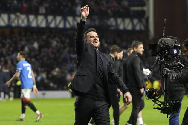 Rangers head coach Barry Ferguson celebrates at full-time Rangers v Fenerbahce, UEFA Europa League, Round of 16, Second Leg, Football, Ibrox Stadium, Glasgow, Scotland, UK - 13 Mar 2025 EDITORIAL USE ONLY No use with unauthorised audio, video, data, fixture lists, club league logos or live services. Online in-match use limited to 120 images, no video emulation. No use in betting, games or single club league player publications.  Copyright: xStuartxWallace Shutterstockx 15188226ee