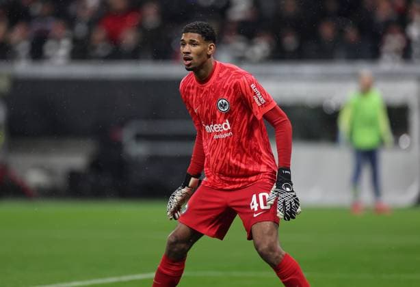 13.03.2025, Fussball UEFA Europa League, Eintracht Frankfurt - Ajax AFC Amsterdam, emonline, emspor, v.l., Torwart Kaua Kaua-Morais Vieira Dos Santos (Eintracht Frankfurt) DFL DFB REGULATIONS PROHIBIT ANY USE OF PHOTOGRAPHS AS IMAGE SEQUENCES AND OR QUASI-VIDEO. xdcx Copyright: HMBxMedia Claus