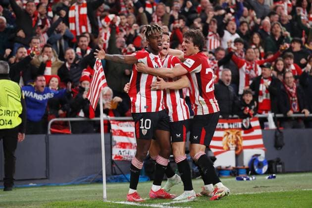 Nico Williams (Bilbao), MARCH 13, 2025 - Football Soccer : Nico Williams celebrate after his goal woth team players during UEFA Europa League Round of 16 2nd leg match between Athletic Club de Bilbao 3-1 AS Roma at the Estadio San Mames in Bilbao, Spain. Noxthirdxpartyxsales  (284703634)