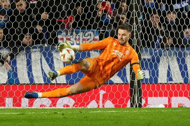 Jack Butland of Rangers saves the opening penalty from Dusan Tadic of Fenerbahce SK Rangers v Fenerbahce, UEFA Europa League, Round of 16, Second Leg, Football, Ibrox Stadium, Glasgow, Scotland, UK - 13 Mar 2025 EDITORIAL USE ONLY No use with unauthorised audio, video, data, fixture lists, club league logos or live services. Online in-match use limited to 120 images, no video emulation. No use in betting, games or single club league player publications.  Copyright: xStuartxWallace Shutterstockx 15188226ex