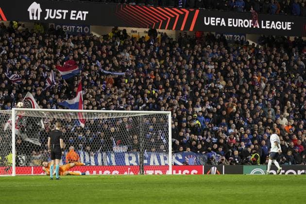 Jack Butland of Rangers saves the penalty from Fred of Fenerbahce SK Rangers v Fenerbahce, UEFA Europa League, Round of 16, Second Leg, Football, Ibrox Stadium, Glasgow, Scotland, UK - 13 Mar 2025 EDITORIAL USE ONLY No use with unauthorised audio, video, data, fixture lists, club league logos or live services. Online in-match use limited to 120 images, no video emulation. No use in betting, games or single club league player publications.  Copyright: xStuartxWallace Shutterstockx 15188226ey