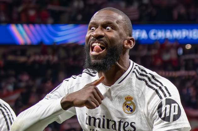 March 13, 2025, Madrid, Spain: Antonio Rudiger of Real Madrid celebrates victory during the UEFA champions league 2024 25 round of 16 second leg match between Atletico de Madrid and Real Madrid at Riyadh Air Metropolitano Stadium. Final score: AtlÃ tico de Madrid 1:0 Real Madrid Madrid Spain - ZUMAs197 20250313_aaa_s197_249 Copyright: xDavidxCanalesx