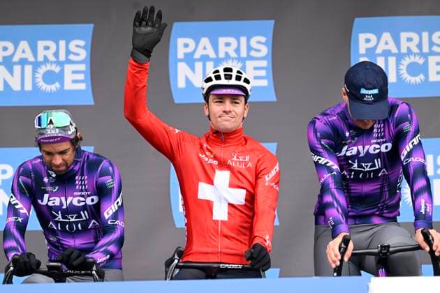 Paris - Nice 2025 - stage 6 BERRE L ETANG, FRANCE - MARCH 14 : Matthews Michael (AUS) of Team Jayco Alula and Schmid Mauro (SUI) of Team Jayco Alula during stage 6 of the 83th edition of the Paris - Nice cycling race, a stage of 209,8km with start in Saint-Julien-en-Saint-Alban and finish in Berre L Etang on March 14, 2025 in Berre L Etang, France, 14 03 2025 ( Motordriver Kenny Verfaillie - Berre L Etang France  Copyright: xNicoxVereeckenx