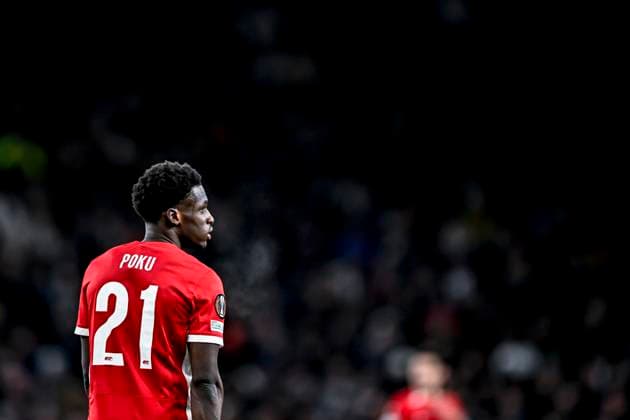 AZ Alkmaar forwarder Ernest Poku, during the match Tottenham Hotspur - AZ at the Tottenham Hotspur Stadium for the UEFA Europa League - Round of 16 - 2nd Leg season 2024-2025 in LONDON, Great Britain on 13 march 2025, (photo by Stefan Koops EYE4images DeFodi Images)