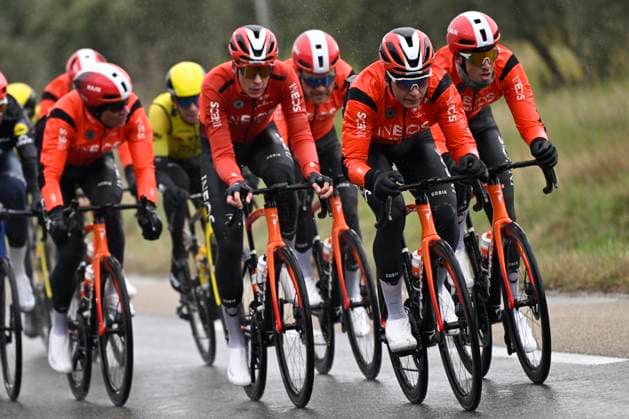 Paris - Nice 2025 - stage 6 BERRE L ETANG, FRANCE - MARCH 14 : riders of Ineos Grenadiers during stage 6 of the 83th edition of the Paris - Nice cycling race, a stage of 209,8km with start in Saint-Julien-en-Saint-Alban and finish in Berre L Etang on March 14, 2025 in Berre L Etang, France, 14 03 2025 ( Motordriver Kenny Verfaillie - Berre L Etang France  Copyright: xNicoxVereeckenx