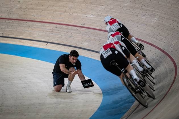 Switzerland: UCI Track cycling, Rad, Radsport, Bahnrad, Bahn Nations Cup Konya 2025 ANDRES Michelle - BURI Fabienne - LIEHNER Annika - SEITZ Aline ( SUI ) Switzerland MARGUET Tristan ( SUI ) - Coach - Querformat - quer - horizontal - Landscape - Event Veranstaltung: UCI Track Cycling Nations Cup 2025 - Category Kategorie: Cycling - Track Cycling Nations Cup - Elite Women - Location Ort: Asia - Turkey - Konya - Velodrom Konya - Discipline: Team Pursuit - Distance: 4000 m - Date Datum: 14.03.2025 Friday Day 1 -